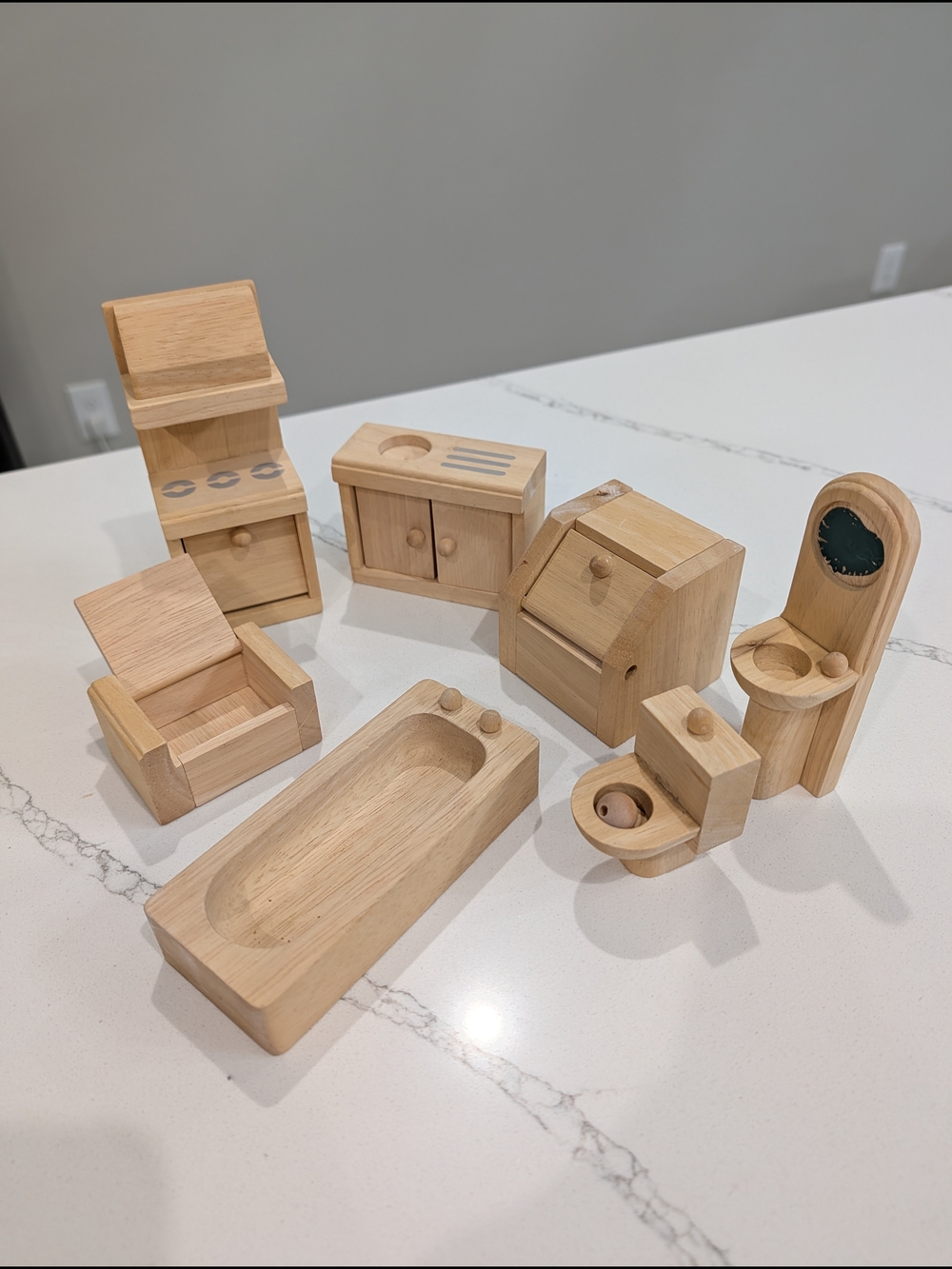 PlanToys Wooden Dollhouse Bathroom Furniture Set Tub Sink Toilet Eco Toy Thailan